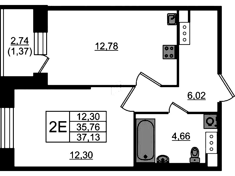 1-комнатная квартира 37.13 м², 11/23 эт., ЖК «Живи! В Рыбацком»